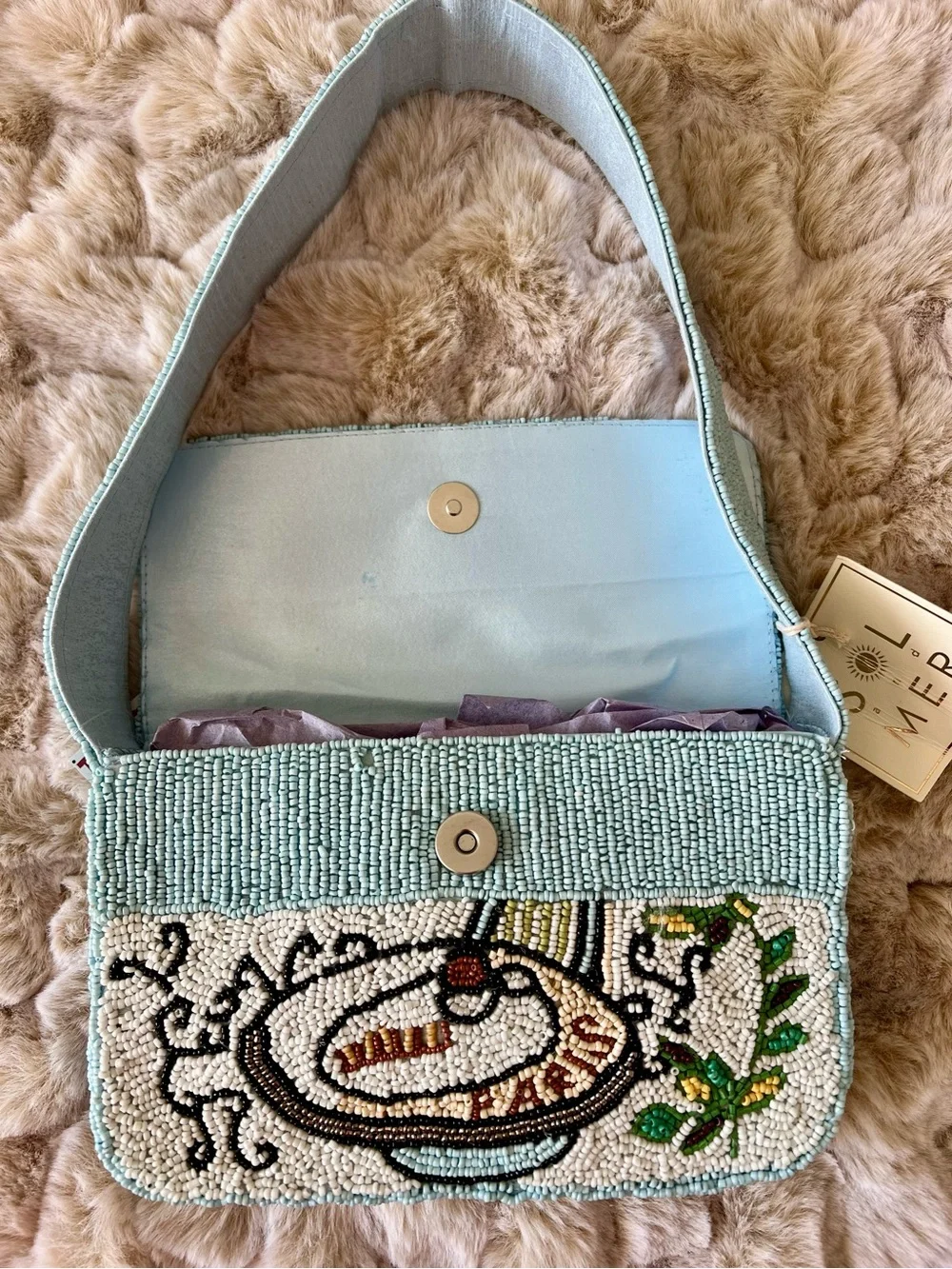 NWT SOL & Mer Beaded Blue Paris Shoulder Bag